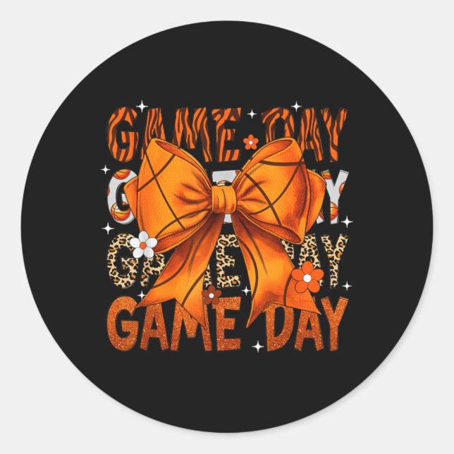 Game Day Basball Bow Coquette Leopard Basball Classic Round Sticker (Front)