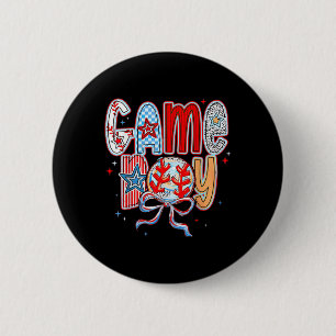 Game Day Baseball Coquette Mama Checkered Mothers Button