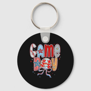 Game Day Baseball Coquette Mama Checkered Mothers Keychain