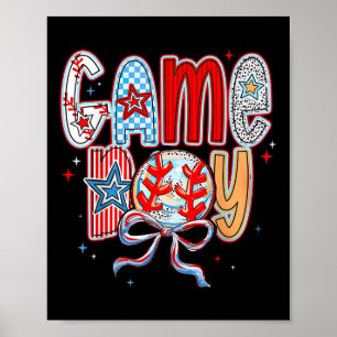 Game Day Baseball Coquette Mama Checkered Mothers Poster