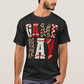Game Day Baseball Mom Leopard Checkered Sports T-Shirt