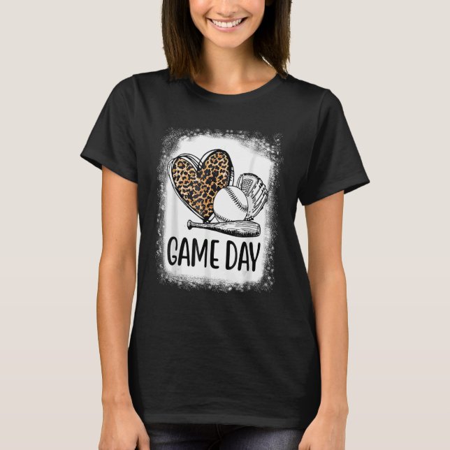 Game Day Baseball With Leopard Heart Soccer Mom Ma T-Shirt (Front)