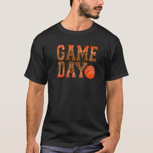 Game Day Basketball Leopard Basketball Mom Basketb T_Shirt