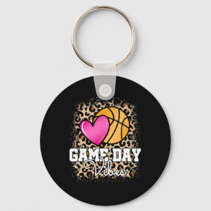 Game Day Basketball Leopard Print Women Girls Bask Keychain