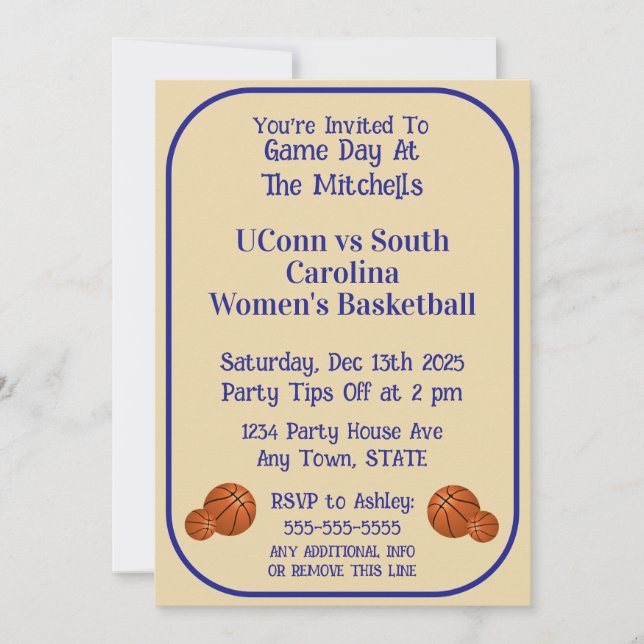 Game Day Basketball Watch Party  Invitation (Front)