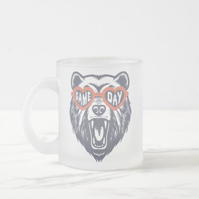 Game Day Bear  Frosted Glass Coffee Mug (Left)