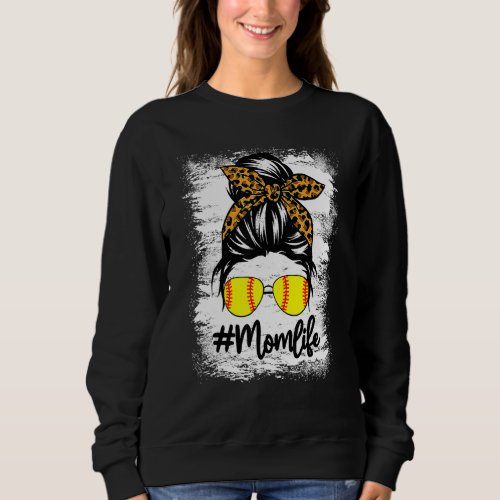 Game Day  Bleached Leopard Messy Bun Softball Mom  Sweatshirt