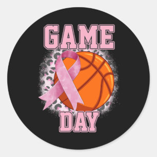 Game Day Breast Cancer Awareness Basketball Tackle Classic Round Sticker