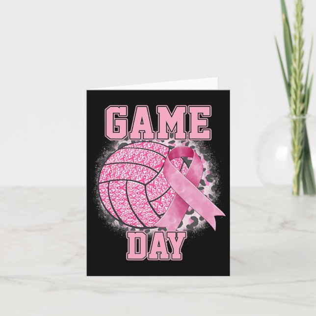 Game Day Breast Cancer Awareness Pink Volleyball  Card (Front)