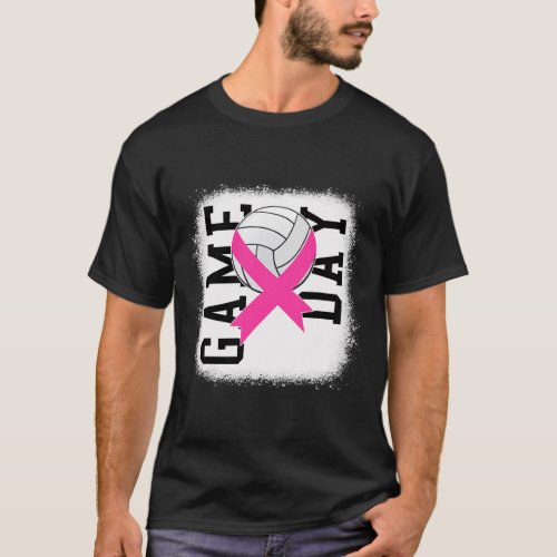 Game Day Breast Cancer Awareness Pink Volleyball  T_Shirt