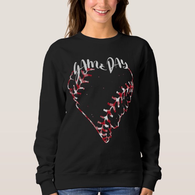 Game Day Buffalo Plaid Softball Heart Softball Bas Sweatshirt (Front)