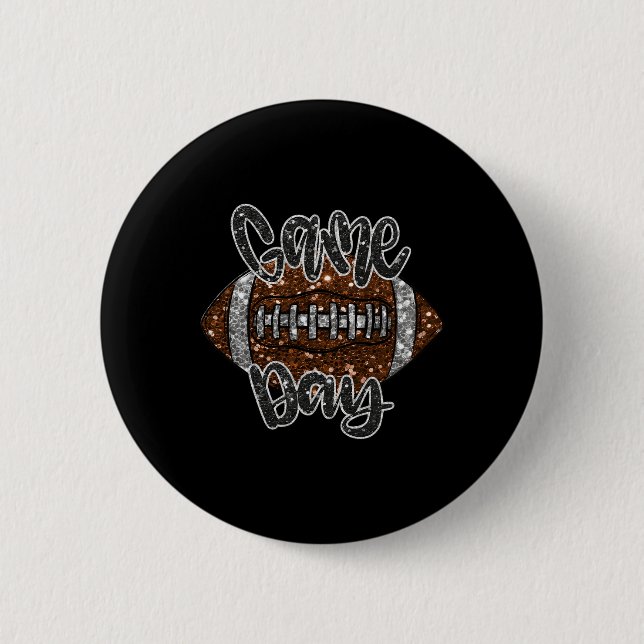 Game Day Football Bling Bling Football Lover Fall  Button (Front)
