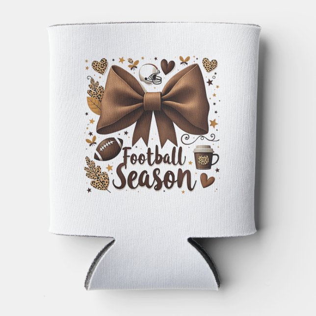 Game Day Football Bow Coquette Football Season  Can Cooler (Front)