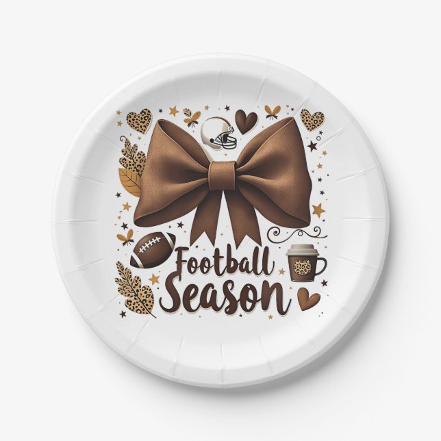 Game Day Football Bow Coquette Football Season  Paper Plates (Front)
