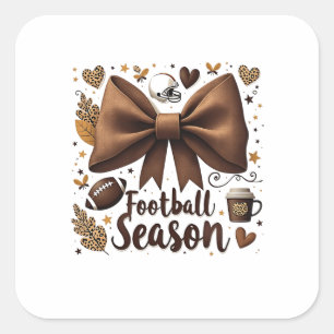 Game Day Football Bow Coquette Football Season Square Sticker