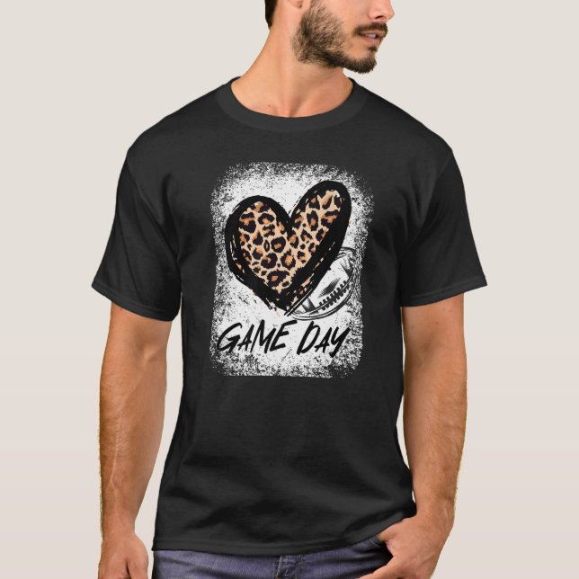 Game Day Football Leopard Print Heart Style Footba T-Shirt (Front)