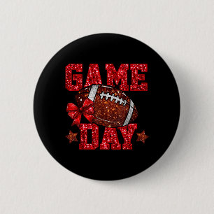 Game Day Football Red Coquette Bow Team Spirit Button