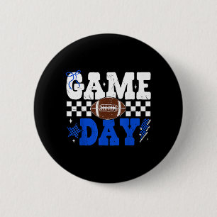 Game Day Football Royal Blue Coquette Bow Team Button