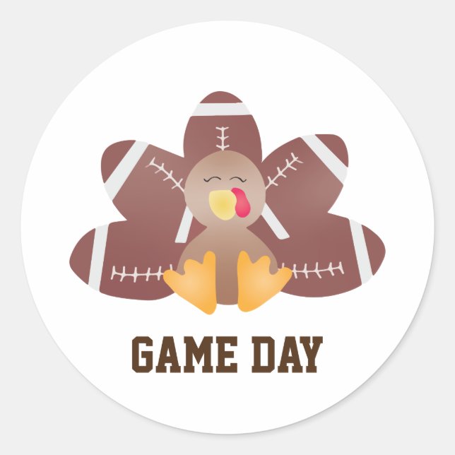 Game Day Football Turkey Feathers Brown Classic Round Sticker (Front)