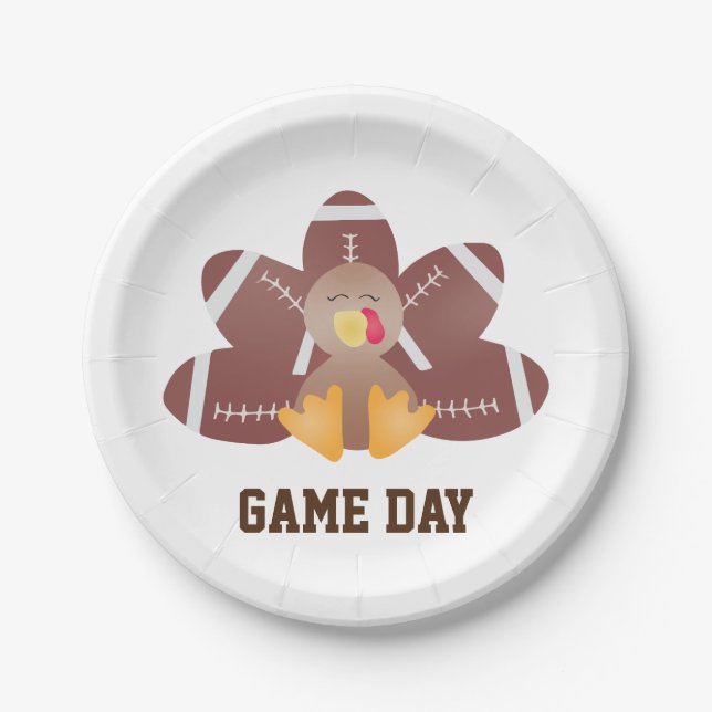 Game Day Football Turkey Feathers Brown Paper Plates (Front)