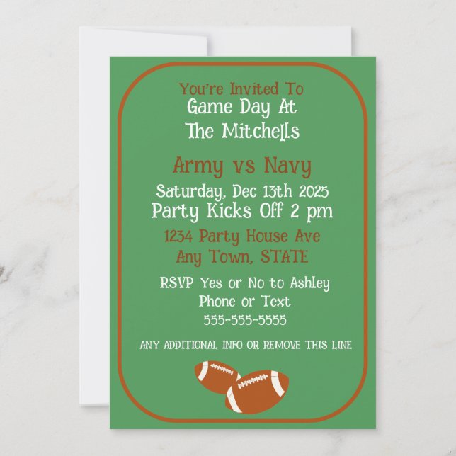 Game Day Football Watch Party PERSONALIZE Paper Invitation (Front)