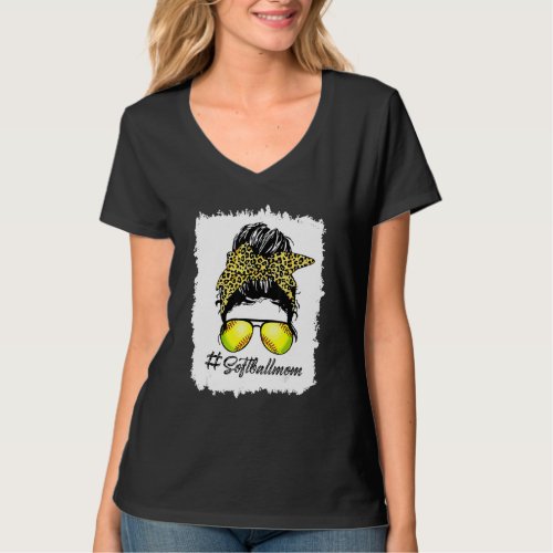 Game Day Funny Bleached Softball Mom Life Leopard  T_Shirt
