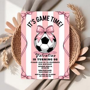 Game Day Girl Soccer Pink Bow Invitation