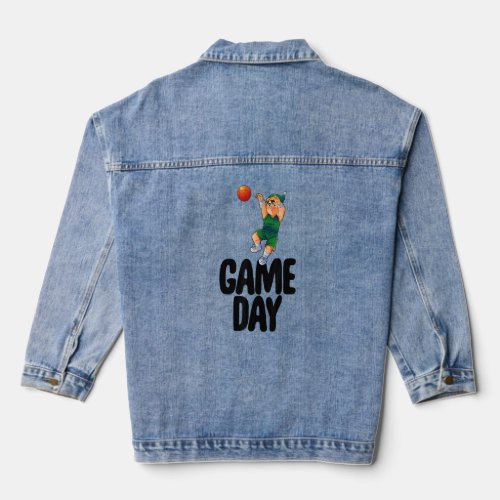 Game Day Gnome   Basketball Game Celebration Women Denim Jacket