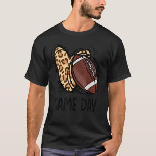 Game Day Leopard Football Love Heart Football Mom T-Shirt