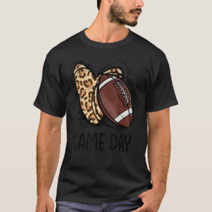 Game Day Leopard Football Love Heart Football Mom T-Shirt