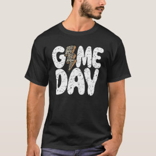 Game Day Leopard Print Lightning Bolt Football Spo T-Shirt