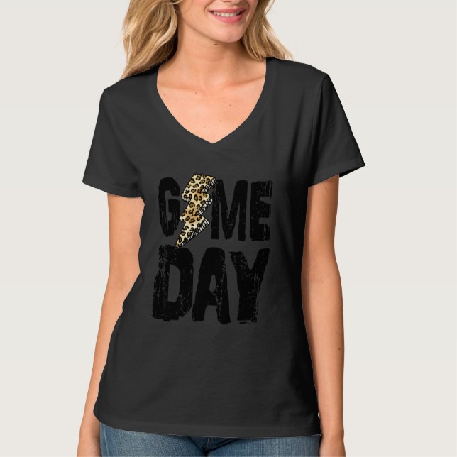 Game Day Lightning Bolt Leopard Distressed Game Da T-Shirt (Front)