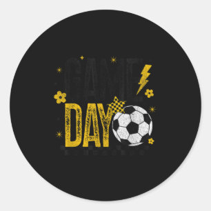Game Day Retro Soccer Season Black &amp; Yellow Go Classic Round Sticker