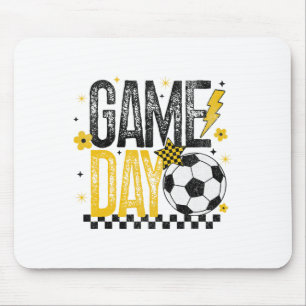 Game Day Retro Soccer Season Black And Yellow Gold Mouse Pad