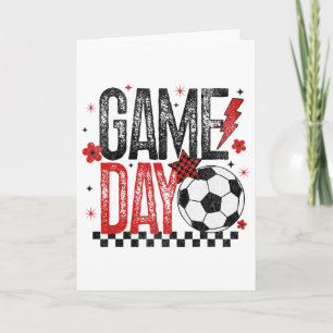 Game Day Retro Soccer Season Checkered Black And R Card