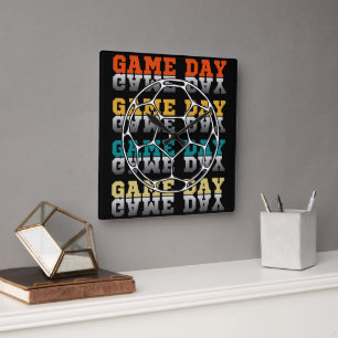 Game Day Soccer Lover Color Typography Square Wall Clock