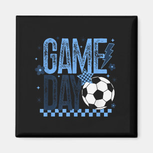 Game Day Soccer Season Retro Light Blue Checkered Magnet