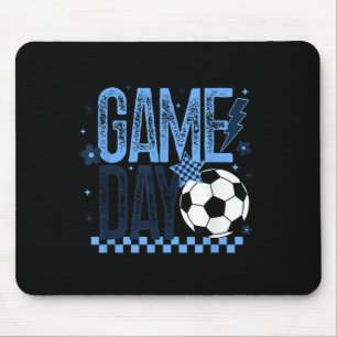 Game Day Soccer Season Retro Light Blue Checkered Mouse Pad