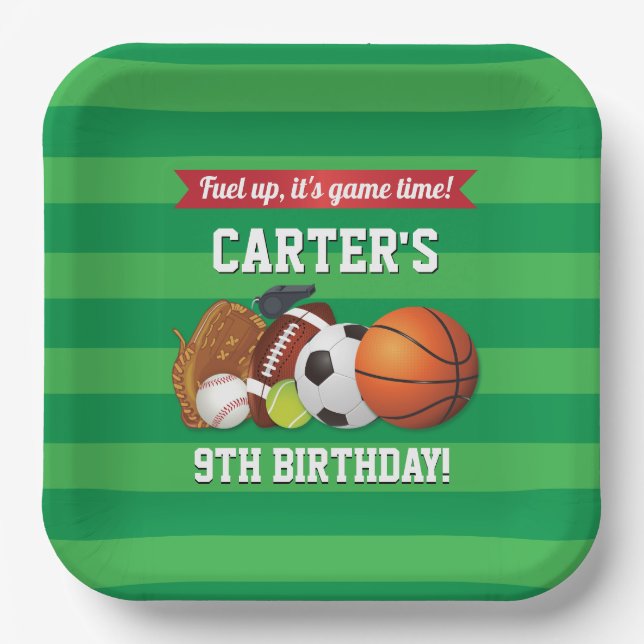 Game Day Sports Team Birthday Paper Plates (Front)