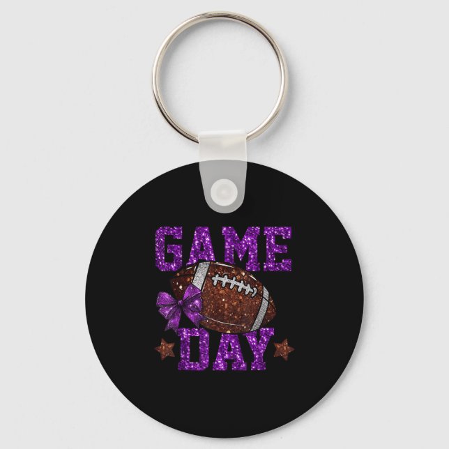 Game Day Touchdown Football Mom Girls Go Cheer Pur Keychain (Front)