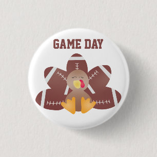 Game Day Turkey Football Feathers Button