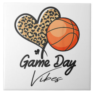 Game Day Vibes Basketball Mom Heart Leopard Ceramic Tile