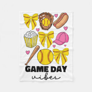 Game Day Vibes Coquette Bow Softll Mom Mama Softll Fleece Blanket