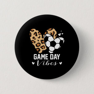 Game Day Vibes Funny Soccer Mom Leopard Heart  Button