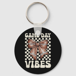 Game Day Vibes Groovy Coquette Bow Football Women Keychain