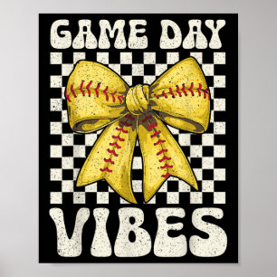 Game Day Vibes Groovy Coquette Bow Softball Women Poster