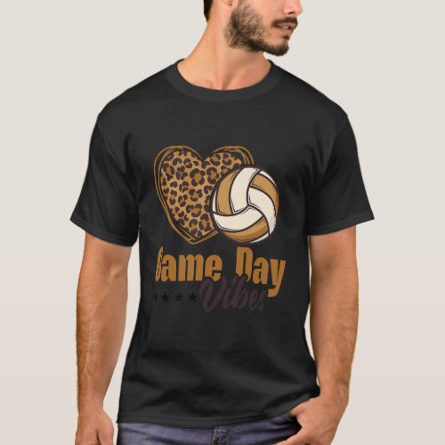 Game Day Vibes Mom Bleached Leopard Heart Volleyba T_Shirt