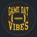 Game Day Vibes Yellow Football Vintage Distressed  Classic Round Sticker<br><div class="desc">Game Day Vibes Yellow Football Vintage Distressed Graphic</div>