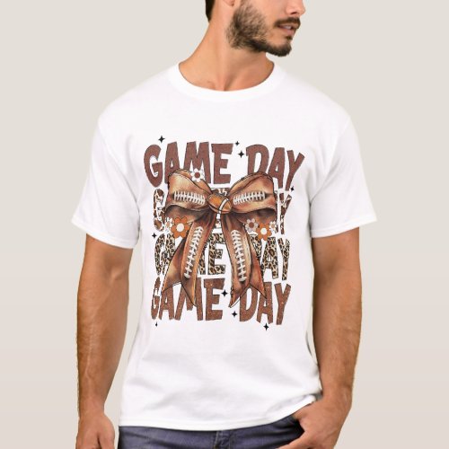 Game Day Vintage Coquette Football Bow Flower T_Shirt