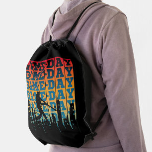 Game Day Vintage Silhouette Player Typography Drawstring Bag